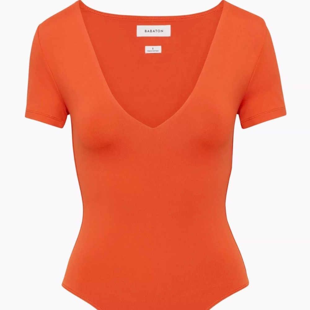 Babaton Bold Orange V-Neck Bodysuit